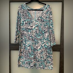 Lilly Pulitzer Aqua and Cream Patterned Top